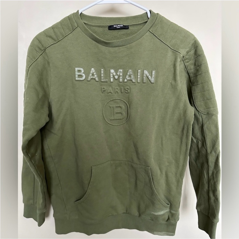 Authentic Balmain kids army green moto sweatshirt , size 14Y